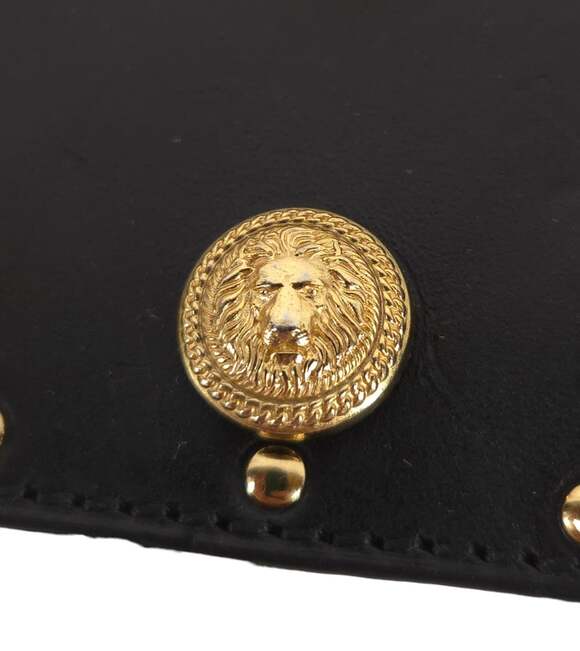 Balmain Statement Logo Lion Head Stud Leather Belt US S FR 36  Womens Black Gold main image 7